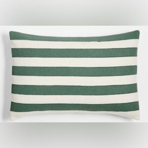 Crate&Barrel Joan Anderson Pine Grn & Ivory Stripe 22x15" Throw Pillow Cover NEW